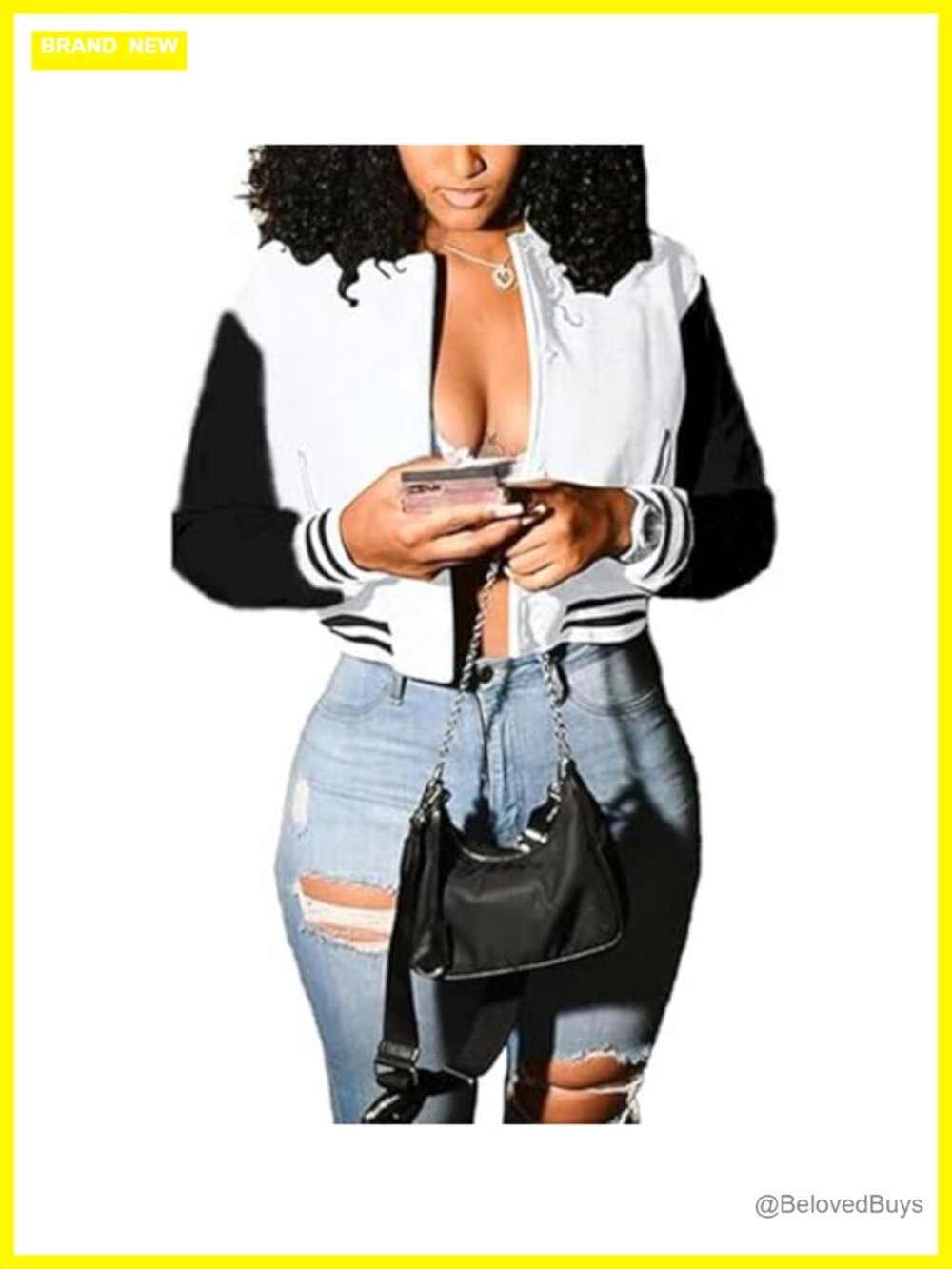 Women Cropped Varsity Bomber Jacket Button Down Baseball Coat